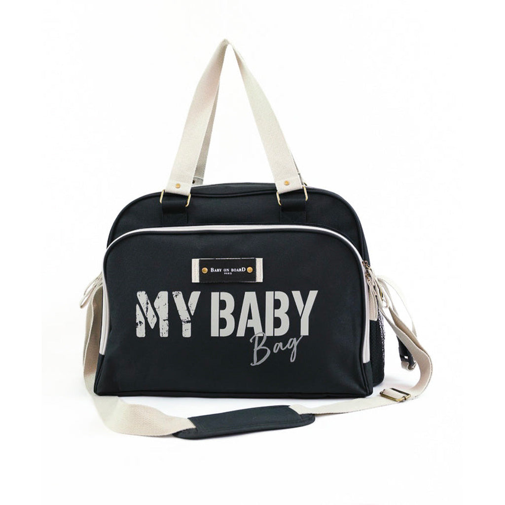 Sac à langer Simply Baby Bag noir avec bandoulière réglable et poche frontale zippée.