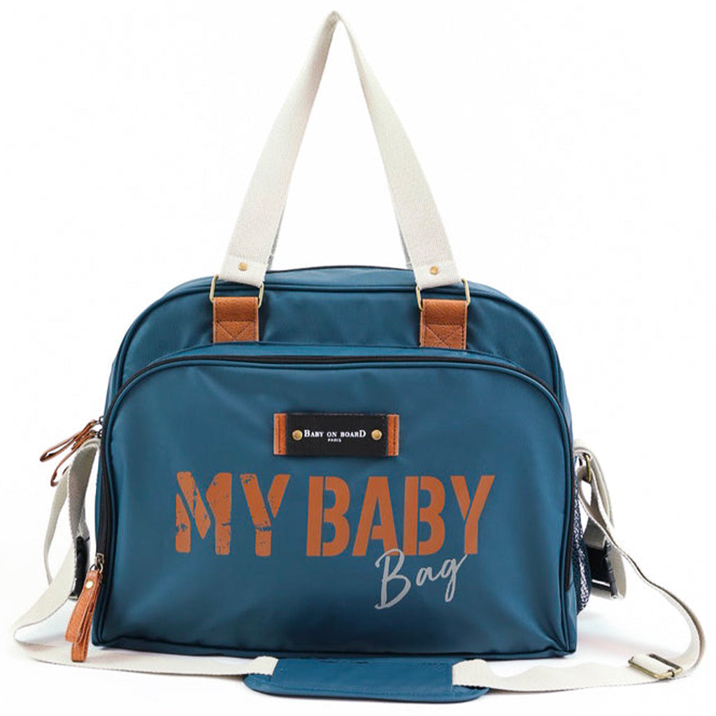 Sac à langer Simply Baby Bag Ocean, coloris bleu avec détails en simili cuir et bandoulière ajustable.